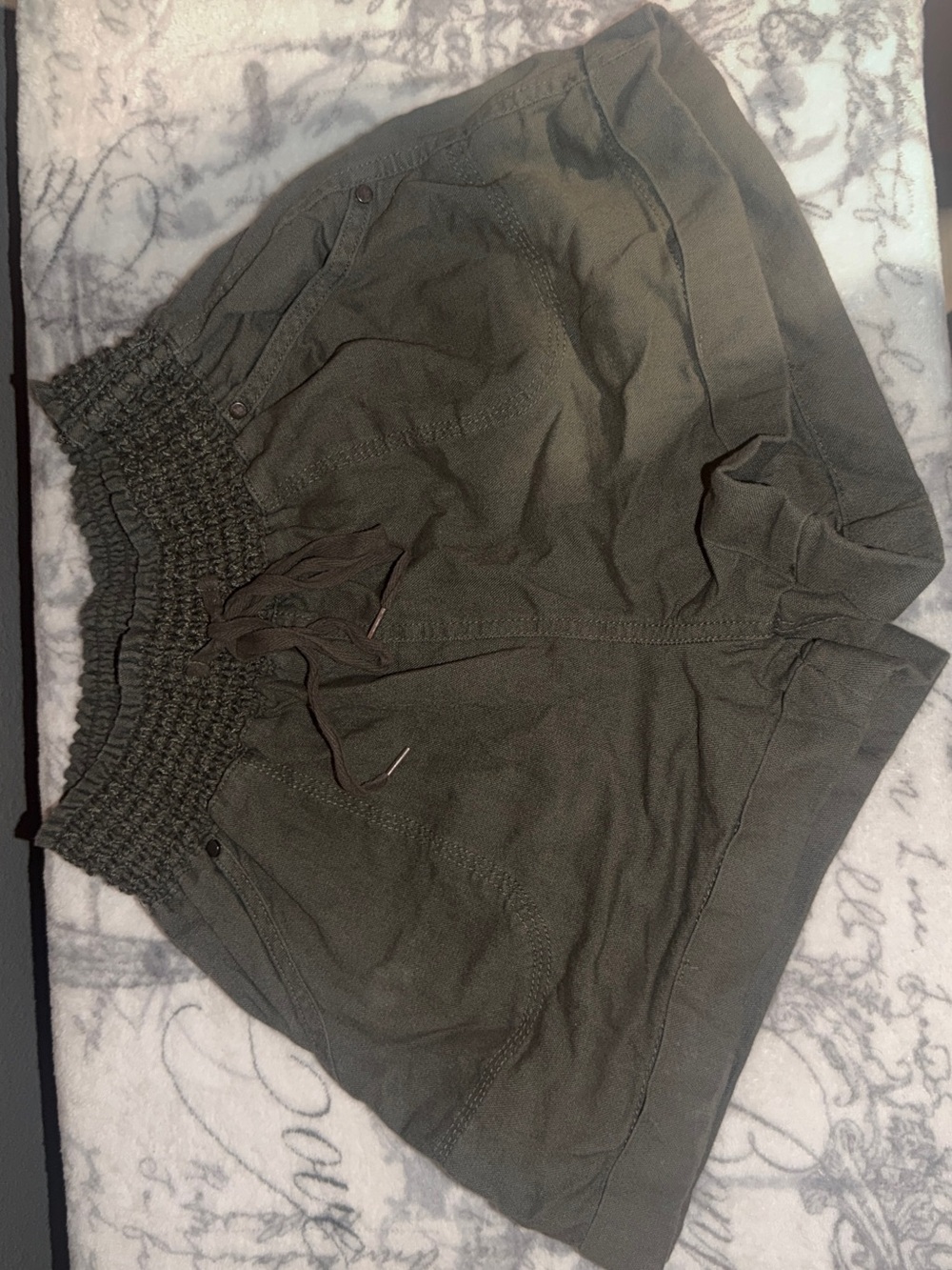 Ci Sono Olive Green Smocked Waist Shorts